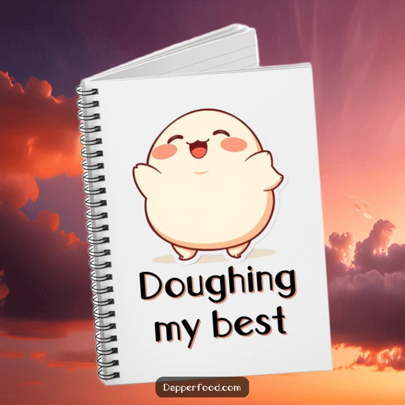 Funny Dumpling Bob Notebook featuring a plump, giggling dumpling character bobbing excitedly, great for notes and ideas.
