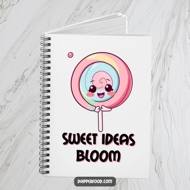 Funny Kawaii Lollipop Notebook: A cute character spinning gleefully, ideal for notes or doodles, a charming funny gift.