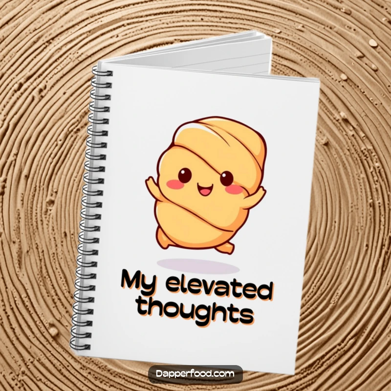 Funny Kawaii Croissant Notebook: A cute pastry character hopping with joy, ideal for notes or doodles, a charming funny gift.