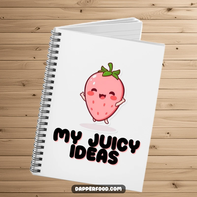 Funny Kawaii Strawberry Notebook: A cute character twirling with glee, ideal for notes or doodles, a charming funny gift.