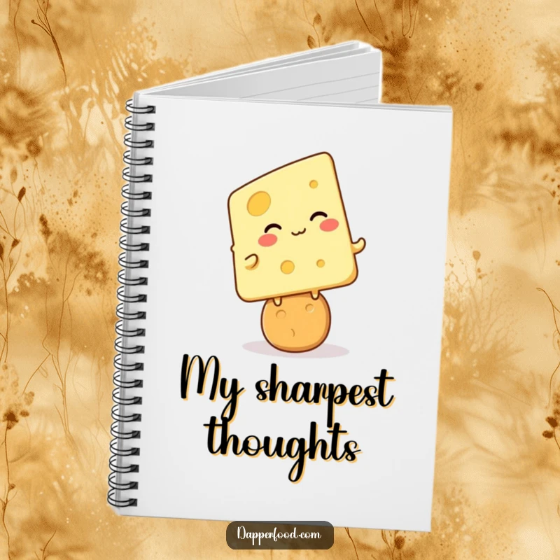 Funny cheese cracker giggle notebook, kawaii cheese character giggling on a cracker, perfect for notes and ideas, great funny gift.