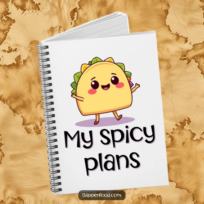 Funny Notebook: A cheerful taco with legs salsa dances with a smiling burrito, representing lively ideas and culinary creativity.