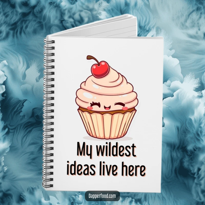 Funny Notebook with a cheeky cupcake design, winking mischievously, perfect for jotting down funny notes.
