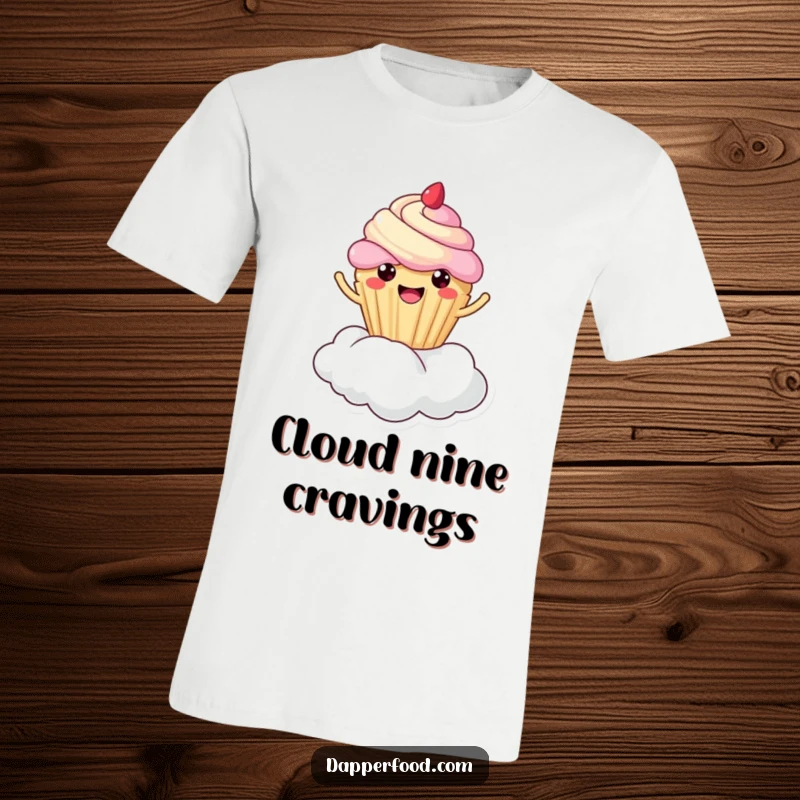 Funny cupcake cloud bounce t-shirt, kawaii character happily bouncing on a cloud, sweet and airy design, perfect funny gift.