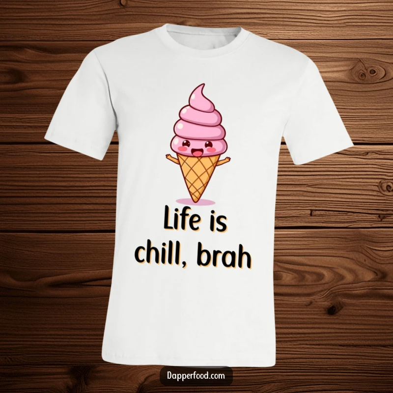 Funny Ice Cream Wobble T-Shirt depicting a joyous ice cream cone character with a wobbling topping, bopping along merrily.
