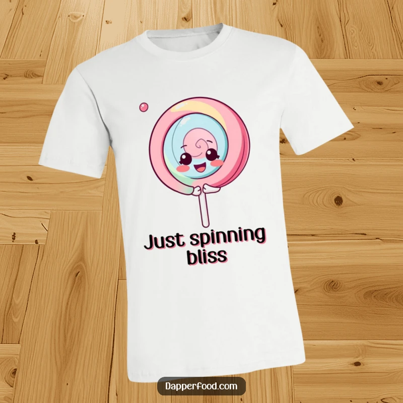 Funny Kawaii Lollipop T-Shirt: A cheerful character spinning with pure glee, a symbol of happiness, a great funny gift.