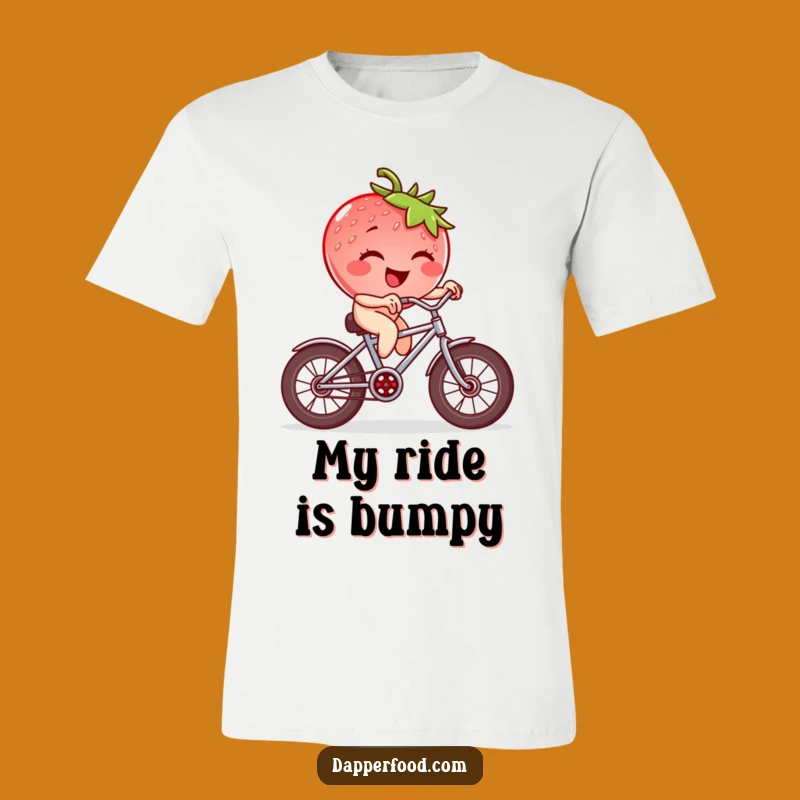 Funny Strawberry Bicycle T-Shirt: Hilarious Fruit Character Riding a Square Wheel Bike