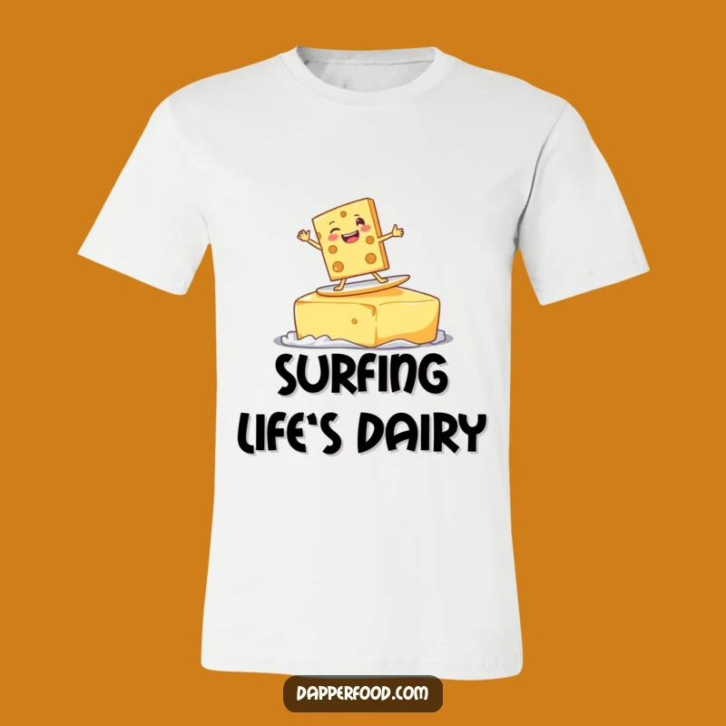 Funny Cheese Surf T-Shirt: Goofy Dairy Adventure for Your Wardrobe