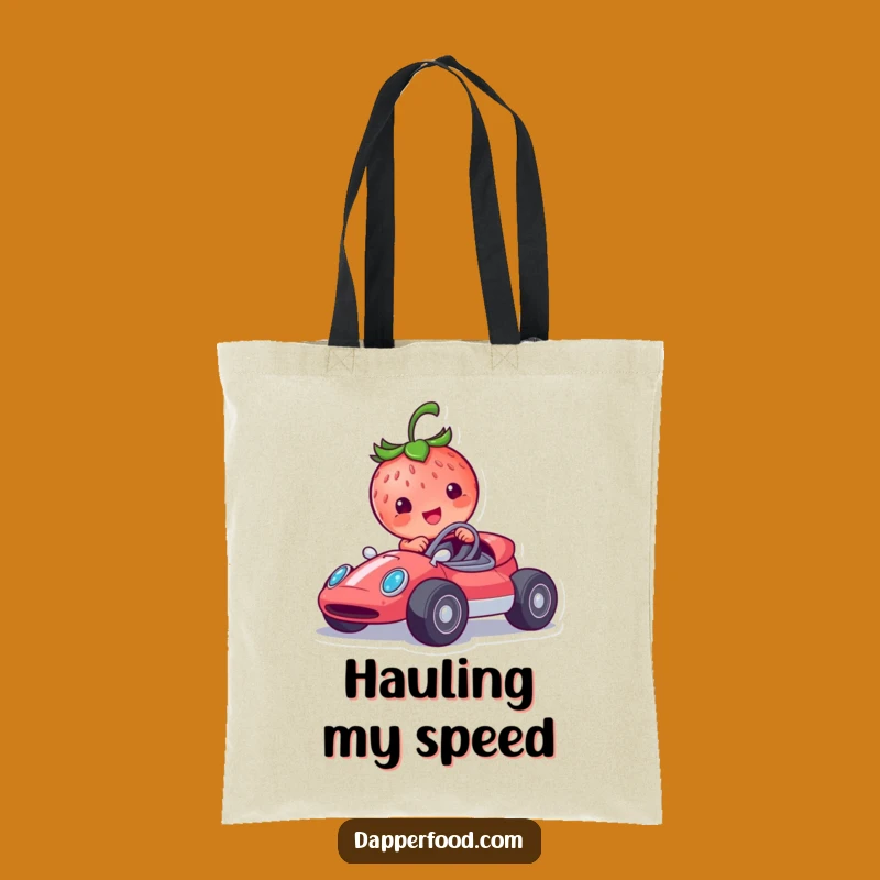 Funny Strawberry Race Car Tote Bag: Carry Your Goods with Speed & Humor